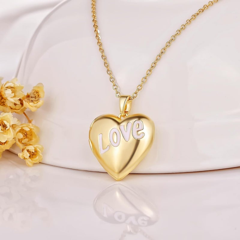 YOUFENG Love Heart Locket Necklace that Holds Pictures Photo Locket Birthday Gifts - Image 2
